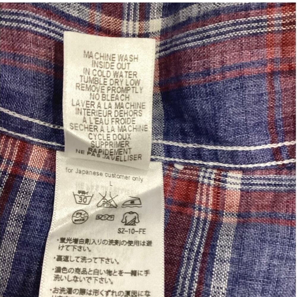 Frank & Eileen Mary Linen Button Front Shirtdress Blue Red Plaid Size Medium - Picture 10 of 10